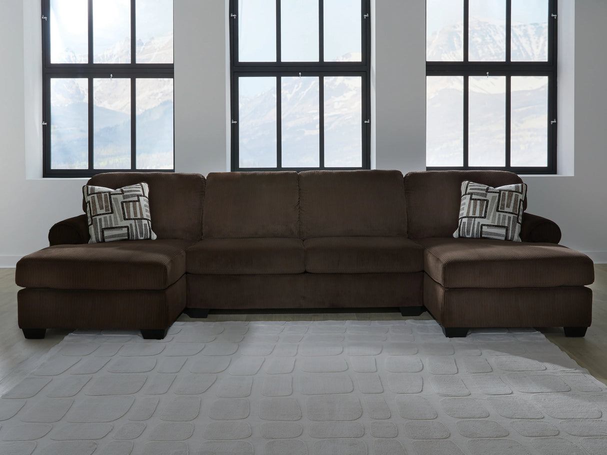 Kimlee Chocolate 3-Piece Sectional with Double Chaise by Ashley at Eve Furniture