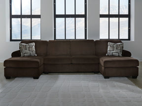 Kimlee Chocolate 3-Piece Sectional with Double Chaise by Ashley at Eve Furniture