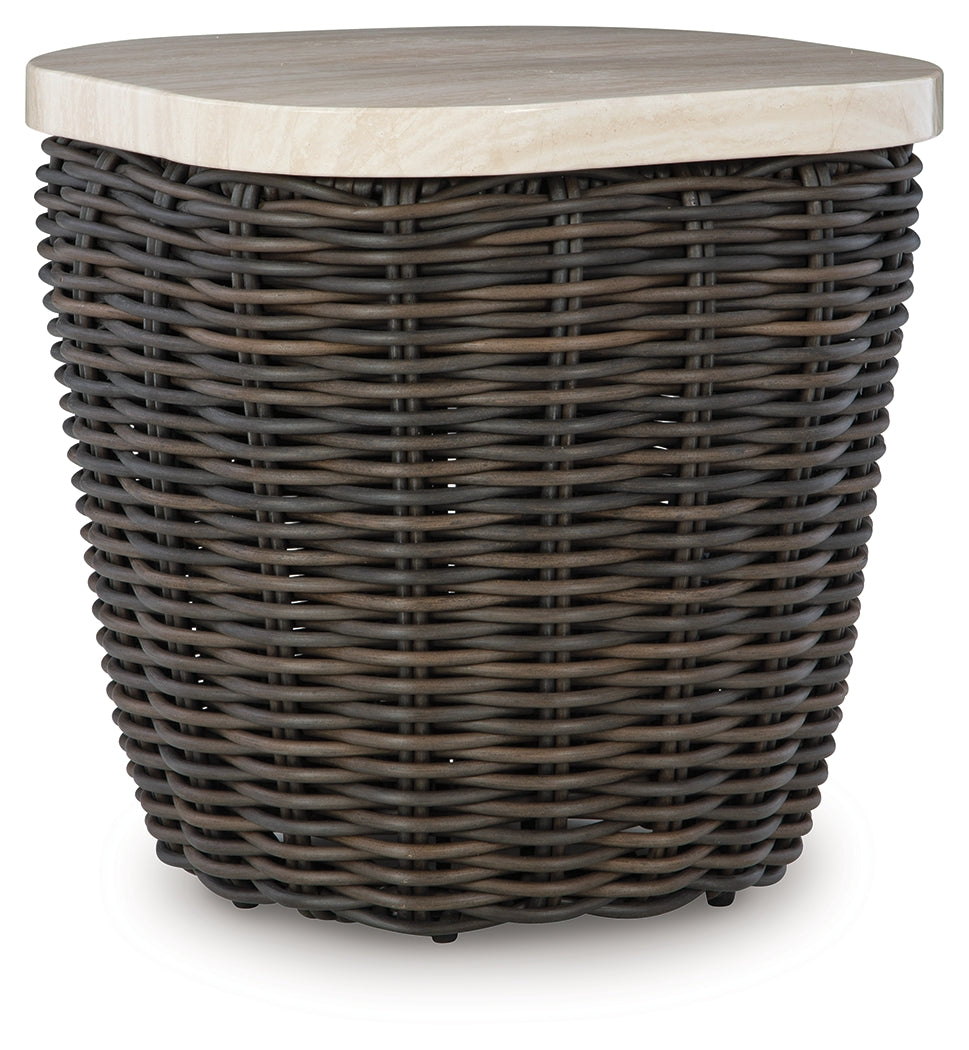 Kimora Beige/Dark Brown Outdoor End Table