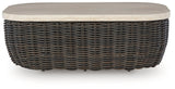 Kimora Beige/Dark Brown Outdoor Coffee Table by Ashley at Eve Furniture