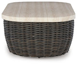 Kimora Beige/Dark Brown Outdoor Coffee Table by Ashley at Eve Furniture