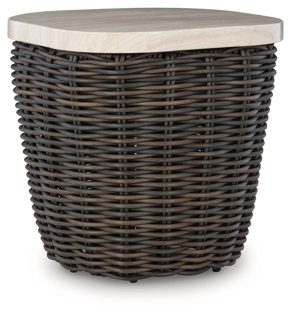 Kimora Beige/Dark Brown Outdoor End Table by Ashley at Eve Furniture