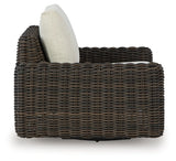 Kimora Beige/Dark Brown Outdoor Swivel Lounge Chair by Ashley at Eve Furniture
