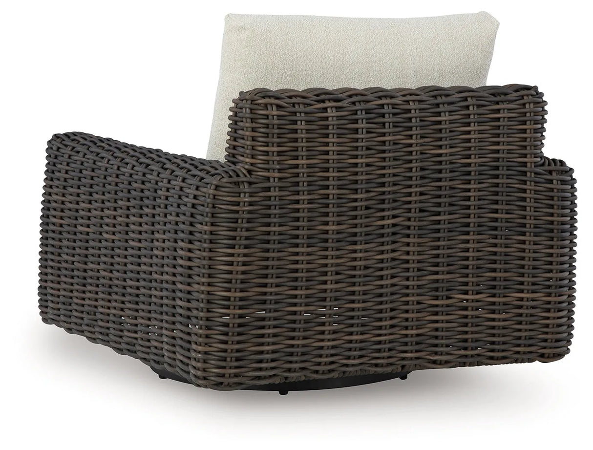 Kimora Beige/Dark Brown Outdoor Swivel Lounge Chair by Ashley at Eve Furniture