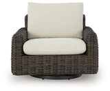 Kimora Beige/Dark Brown Outdoor Swivel Lounge Chair by Ashley at Eve Furniture