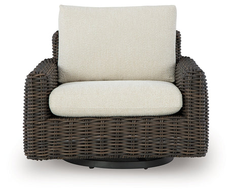Kimora Beige/Dark Brown Outdoor Swivel Lounge Chair by Ashley at Eve Furniture