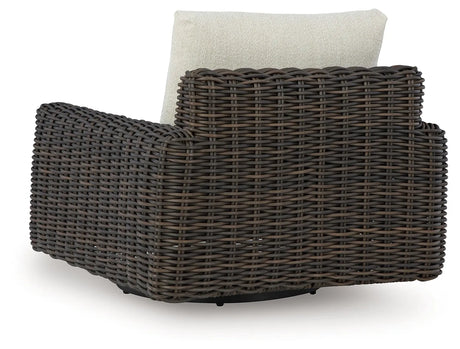 Kimora Beige/Dark Brown Outdoor Swivel Lounge Chair by Ashley at Eve Furniture