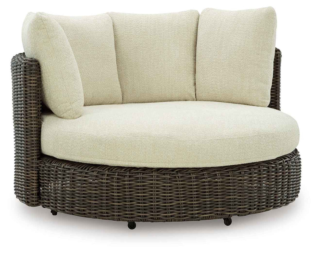 Kimora Beige/Dark Brown Outdoor Swivel Lounge Chair with Cushion by Ashley at Eve Furniture