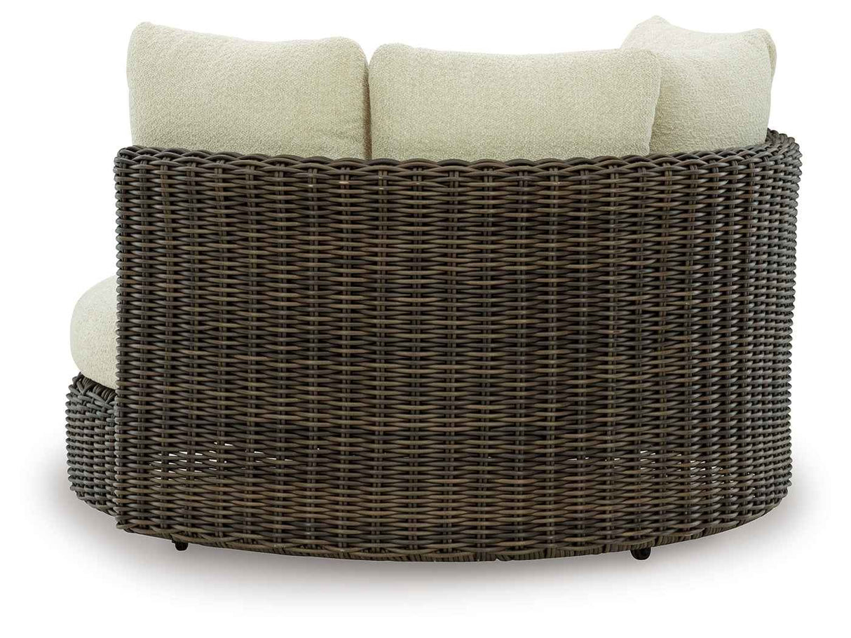 Kimora Beige/Dark Brown Outdoor Swivel Lounge Chair with Cushion by Ashley at Eve Furniture