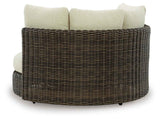 Kimora Beige/Dark Brown Outdoor Swivel Lounge Chair with Cushion by Ashley at Eve Furniture