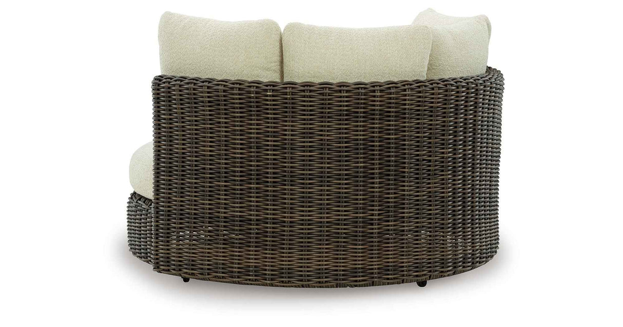 Kimora Beige/Dark Brown Outdoor Swivel Lounge Chair with Cushion by Ashley at Eve Furniture