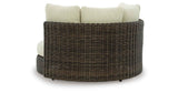 Kimora Beige/Dark Brown Outdoor Swivel Lounge Chair with Cushion by Ashley at Eve Furniture