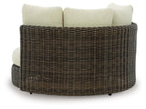 Kimora Beige/Dark Brown Outdoor Swivel Lounge Chair with Cushion by Ashley at Eve Furniture