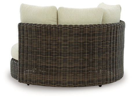 Kimora Beige/Dark Brown Outdoor Swivel Lounge Chair with Cushion by Ashley at Eve Furniture