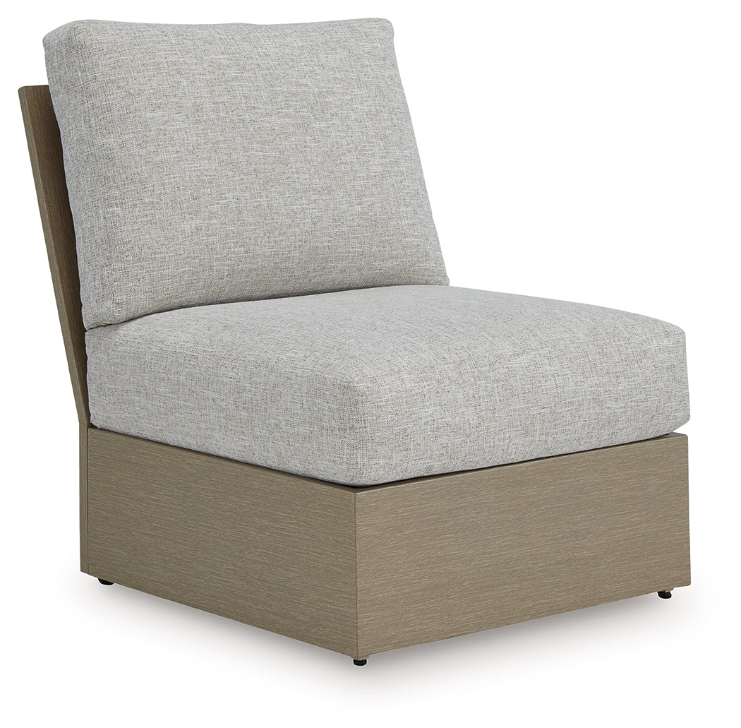 Kimpton Isle Brown/Beige Outdoor Armless Chair with Cushion by ASHLEY FURNITURE at Eve Furniture