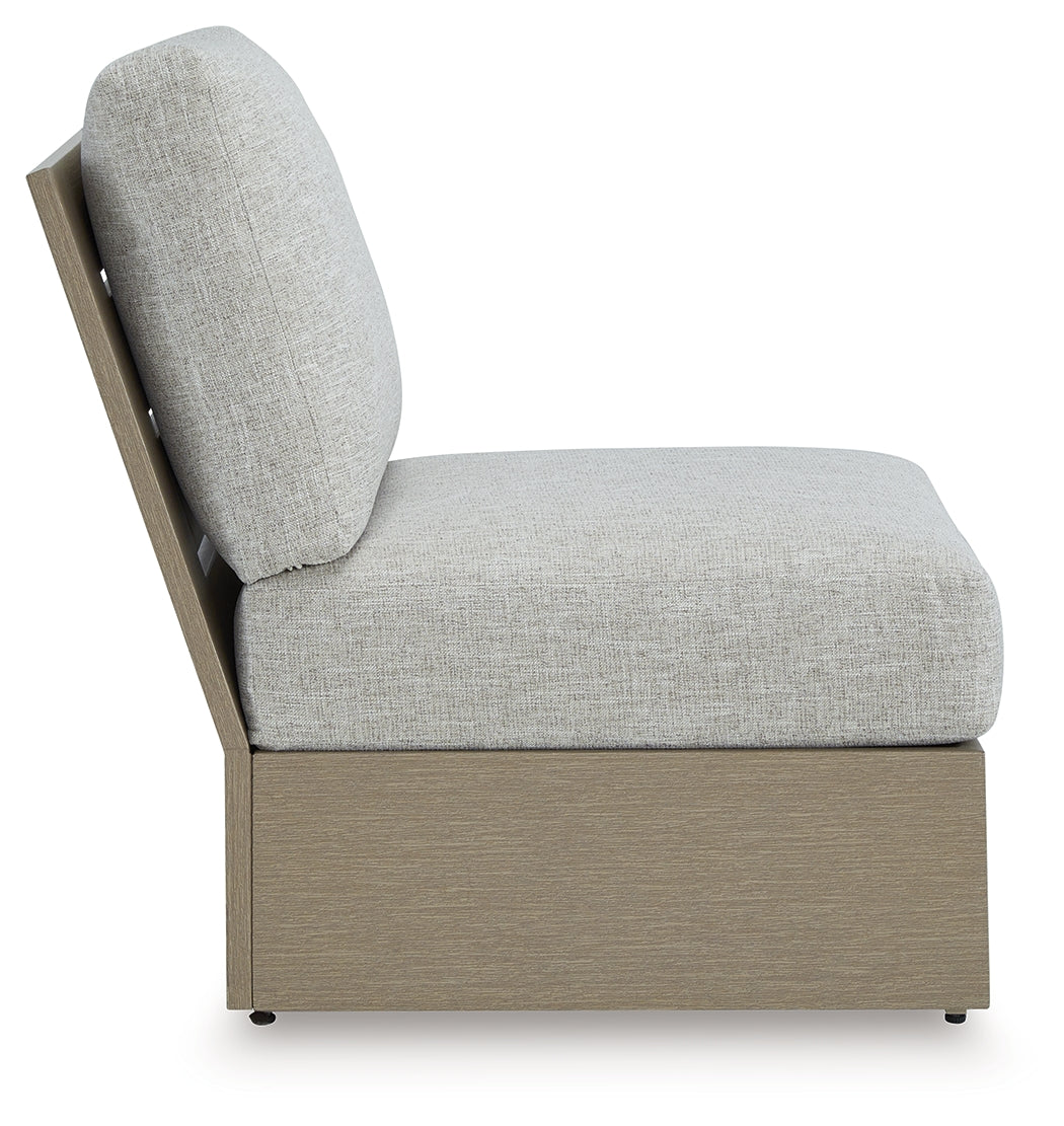 Kimpton Isle Brown/Beige Outdoor Armless Chair with Cushion by ASHLEY FURNITURE at Eve Furniture