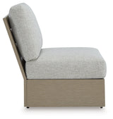 Kimpton Isle Brown/Beige Outdoor Armless Chair with Cushion by ASHLEY FURNITURE at Eve Furniture