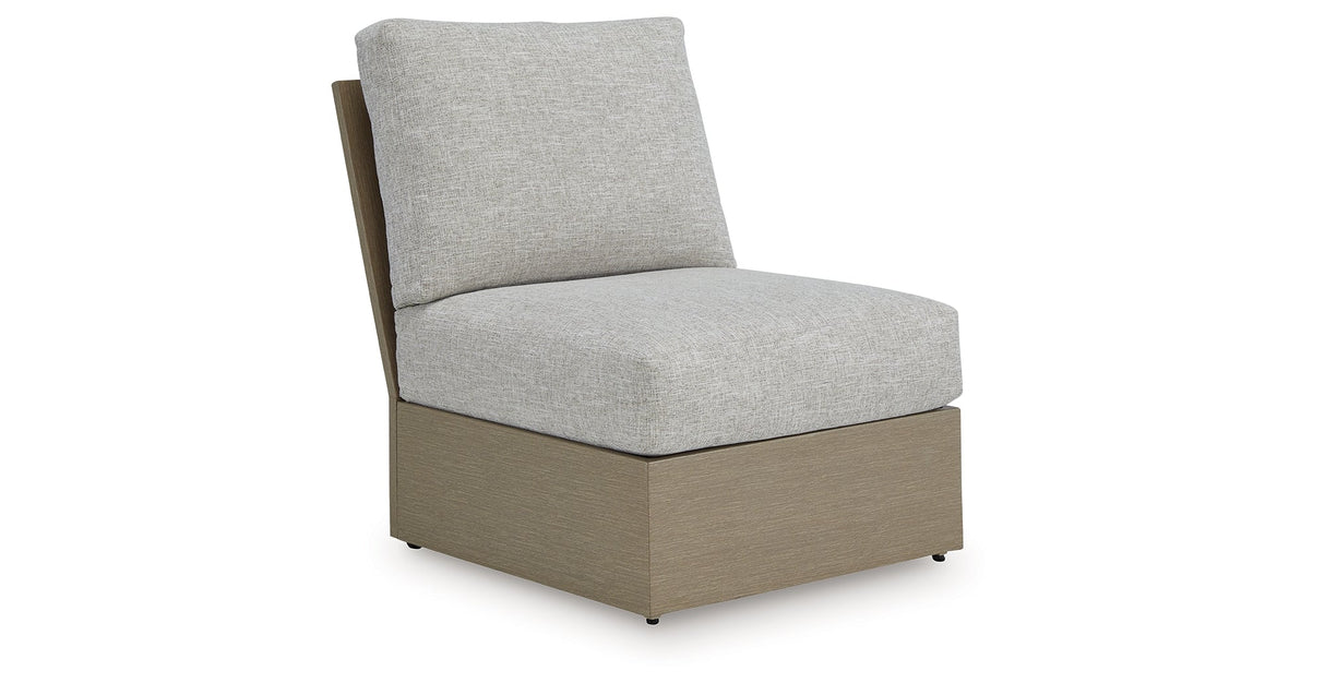 Kimpton Isle Brown/Beige Outdoor Armless Chair with Cushion by ASHLEY FURNITURE at Eve Furniture
