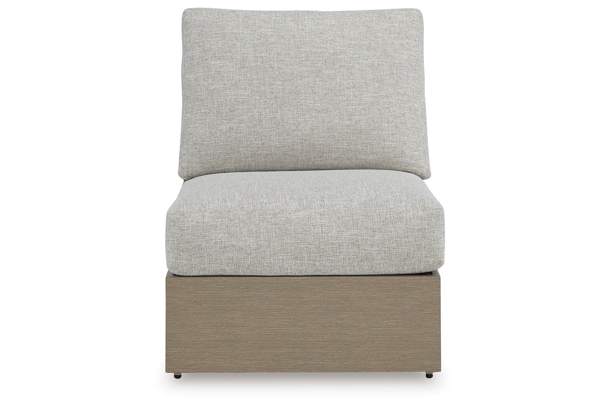 Kimpton Isle Brown/Beige Outdoor Armless Chair with Cushion by ASHLEY FURNITURE at Eve Furniture