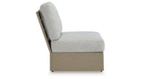 Kimpton Isle Brown/Beige Outdoor Armless Chair with Cushion by ASHLEY FURNITURE at Eve Furniture