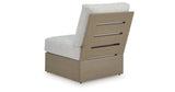 Kimpton Isle Brown/Beige Outdoor Armless Chair with Cushion by ASHLEY FURNITURE at Eve Furniture