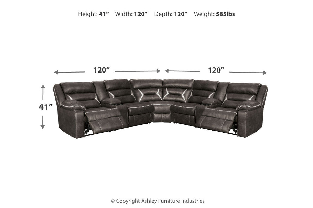 Kincord Midnight 3-Piece Power Reclining Sectional by Ashley at Eve Furniture
