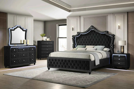 Kingdom Black Queen Velvet Panel Bedroom Set by Happy Homes at Eve Furniture