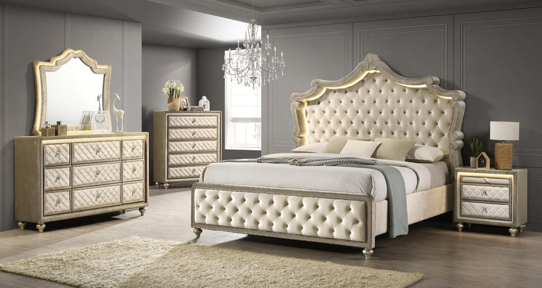 Kingdom Cream Velvet Panel Bedroom Set by Happy Homes at Eve Furniture