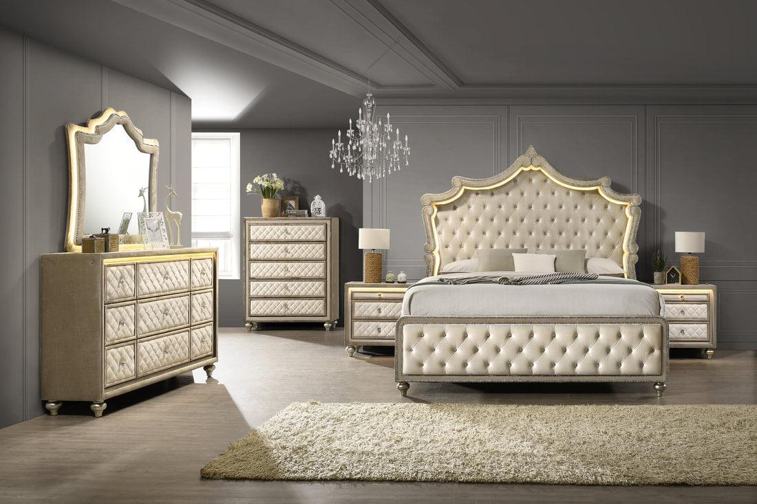 Kingdom Cream Velvet Panel Bedroom Set by Happy Homes at Eve Furniture