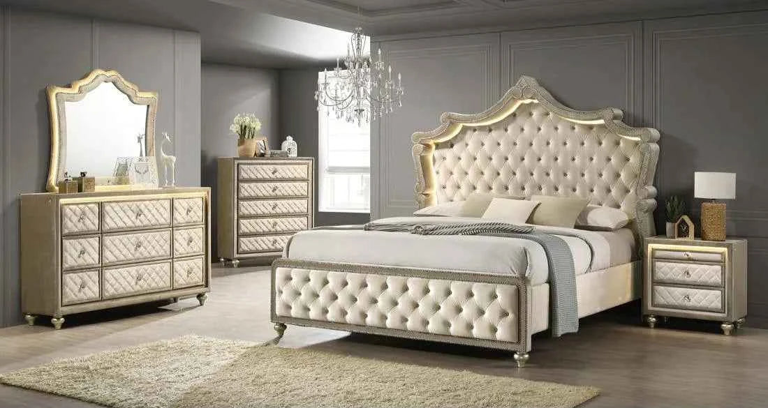 Kingdom Cream Velvet Panel Bedroom Set (Copy) by Happy Homes at Eve Furniture