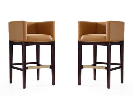 Kingsley Barstool in Camel and Dark Walnut (set of 2) by Manhattan Comfort at Eve Furniture