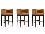Kingsley Barstool in Camel and Dark Walnut (set of 3) by Manhattan Comfort at Eve Furniture