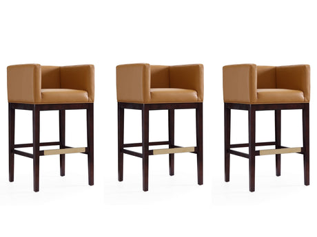 Kingsley Barstool in Camel and Dark Walnut (set of 3) by Manhattan Comfort at Eve Furniture