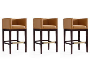 Kingsley Barstool in Camel and Dark Walnut (set of 3) by Manhattan Comfort at Eve Furniture