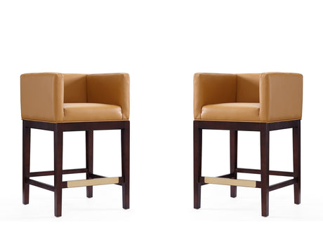 Kingsley Counter Stool in Camel and Dark Walnut (set of 2) by Manhattan Comfort at Eve Furniture