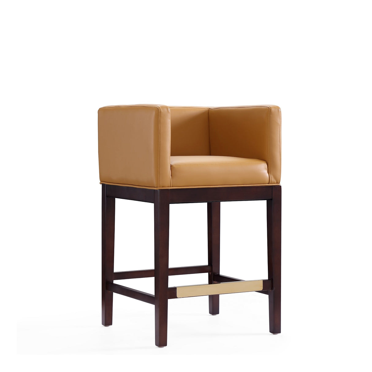 Kingsley Counter Stool in Camel and Dark Walnut (set of 3) by Manhattan Comfort at Eve Furniture