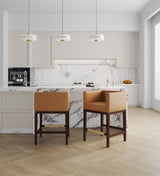 Kingsley Counter Stool in Camel and Dark Walnut (set of 3) by Manhattan Comfort at Eve Furniture