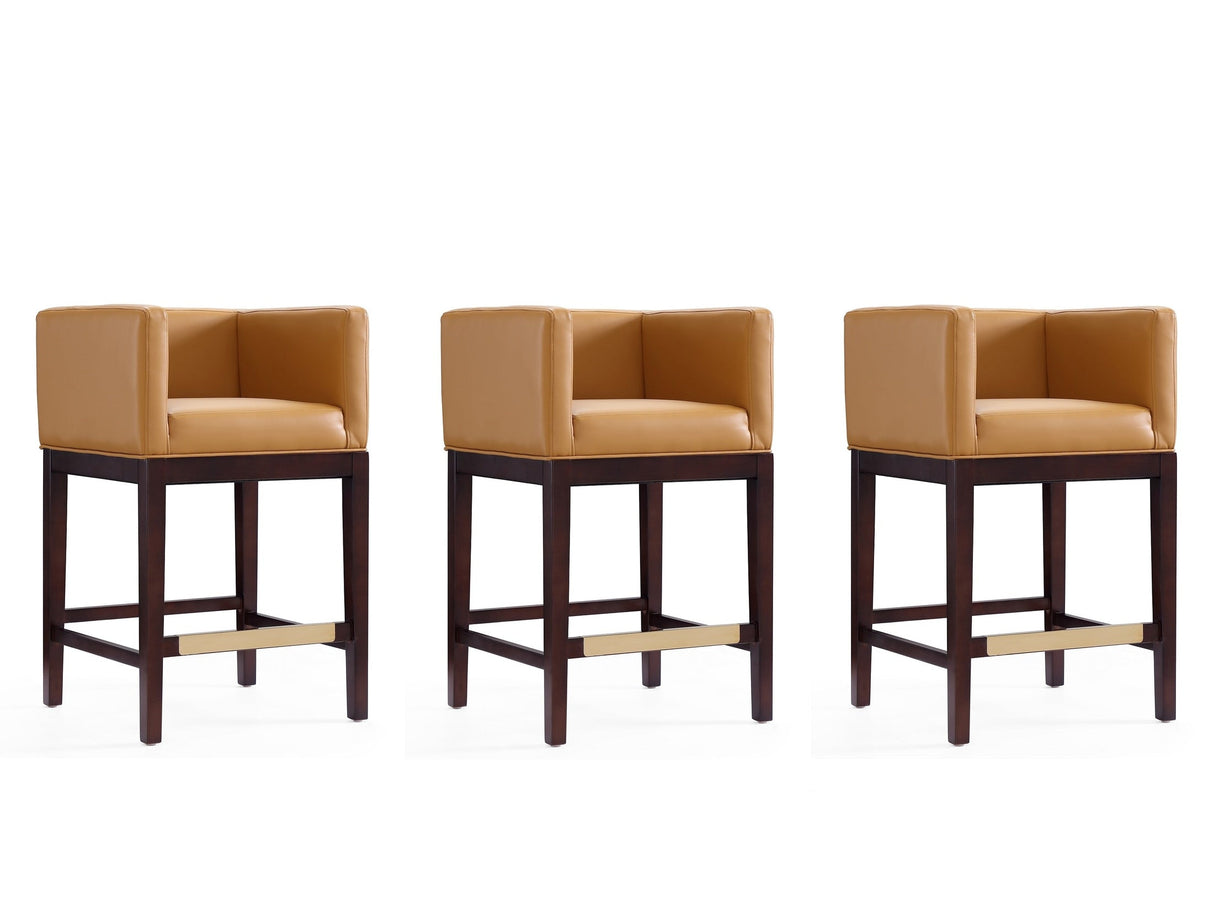 Kingsley Counter Stool in Camel and Dark Walnut (set of 3) by Manhattan Comfort at Eve Furniture