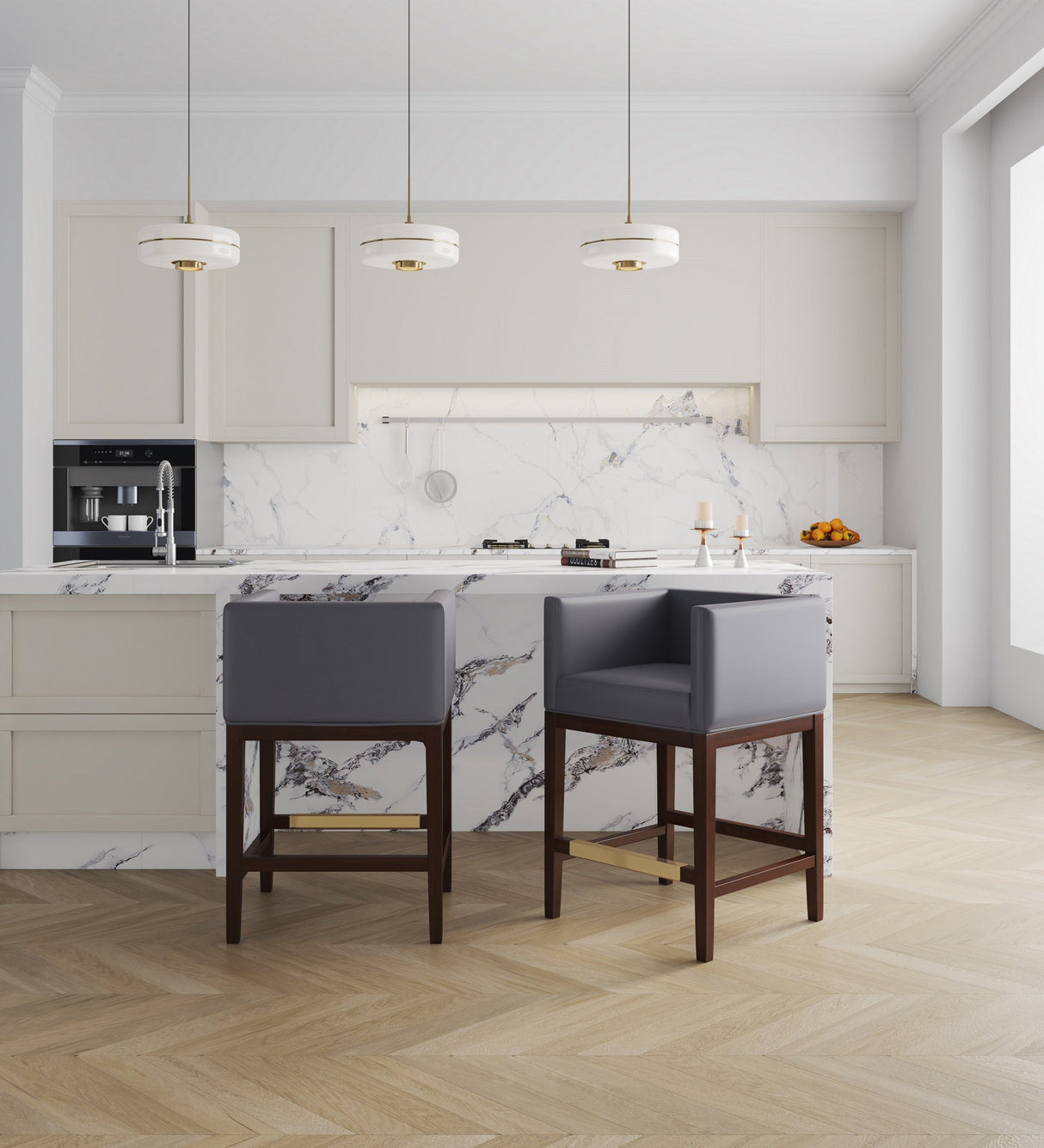 Kingsley Counter Stool in Grey and Dark Walnut by Manhattan Comfort at Eve Furniture