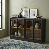 Kingston 48" Two Door Glass Cabinet in Black with Natural Interior by Home Trends & Design at Eve Furniture
