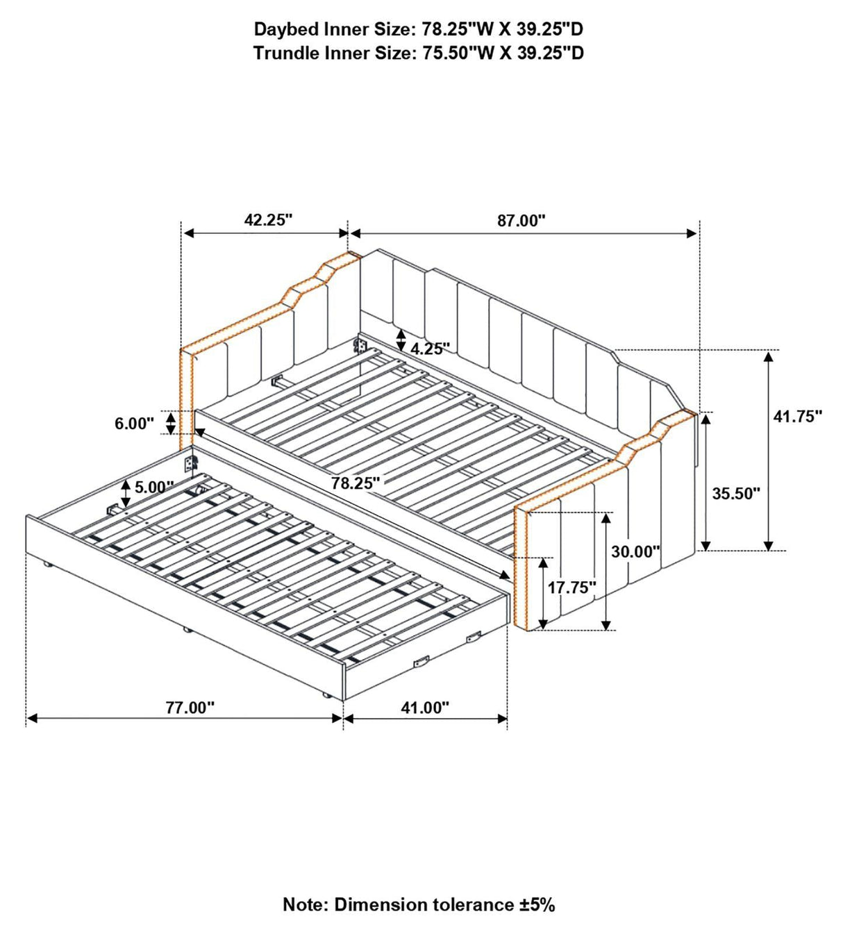 Kingston Charcoal Upholstered Twin Daybed with Trundle by Coaster at Eve Furniture