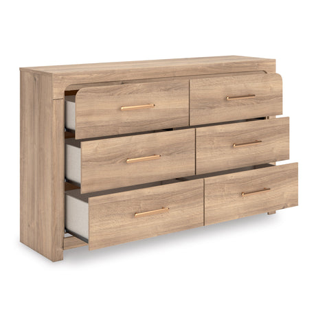 Kinlanni Tan Upholstered Panel Bedroom Set by Ashley at Eve Furniture