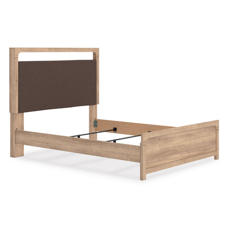 Kinlanni Tan Upholstered Panel Bedroom Set by Ashley at Eve Furniture