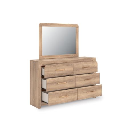 Kinlanni Tan Upholstered Panel Bedroom Set by Ashley at Eve Furniture