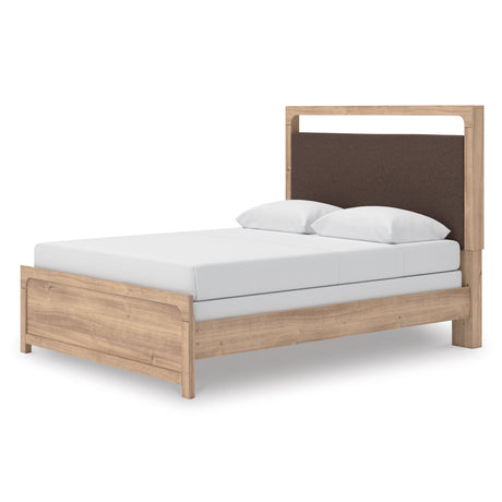 Kinlanni Tan Upholstered Panel Bedroom Set by Ashley at Eve Furniture