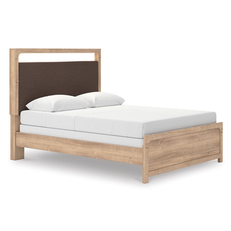 Kinlanni Tan Upholstered Panel Bedroom Set by Ashley at Eve Furniture