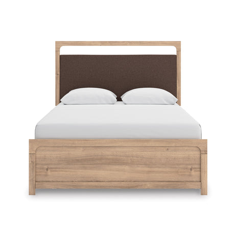 Kinlanni Tan Upholstered Platform Bedroom Set by Ashley at Eve Furniture