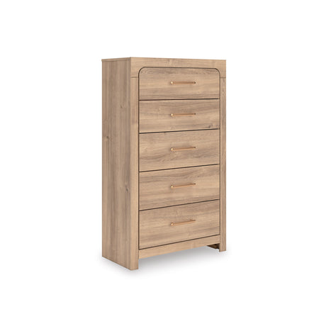 Kinlanni Tan Upholstered Platform Bedroom Set by Ashley at Eve Furniture