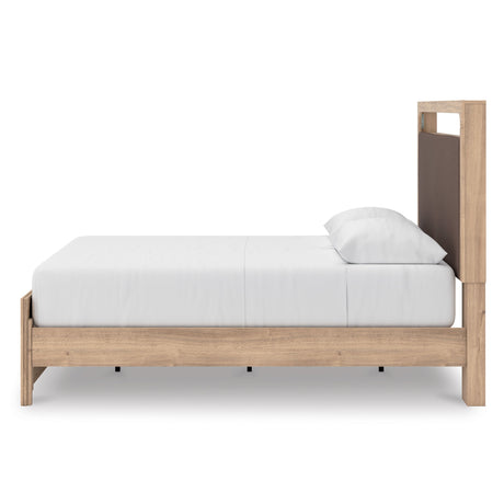 Kinlanni Tan Upholstered Platform Bedroom Set by Ashley at Eve Furniture
