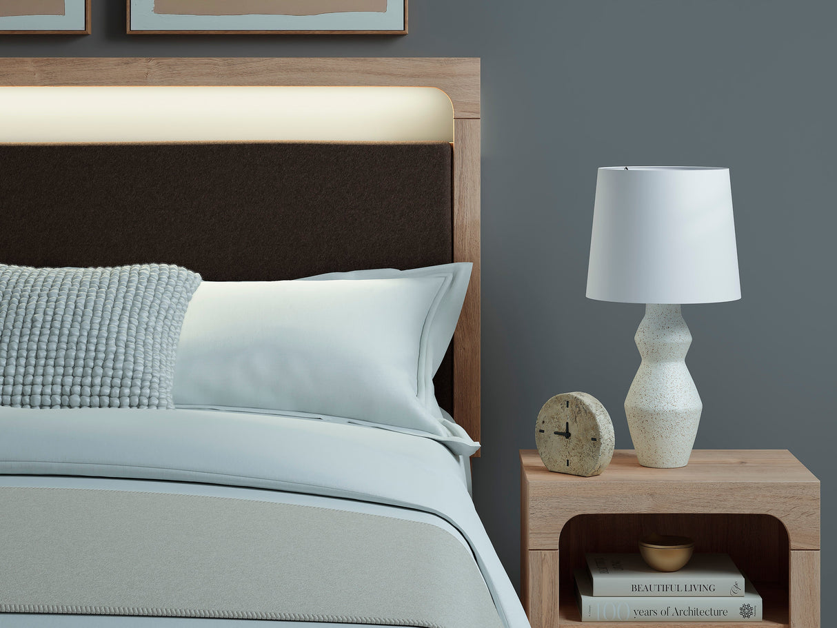 Kinlanni Tan Upholstered Platform Bedroom Set by Ashley at Eve Furniture